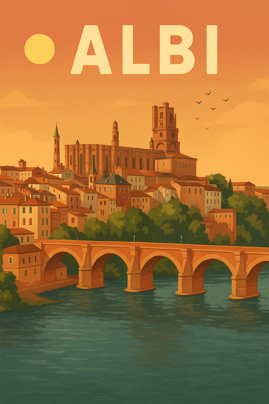Peinture à numéro Albi représentant la cathédrale Sainte-Cécile et le pont sur le Tarn