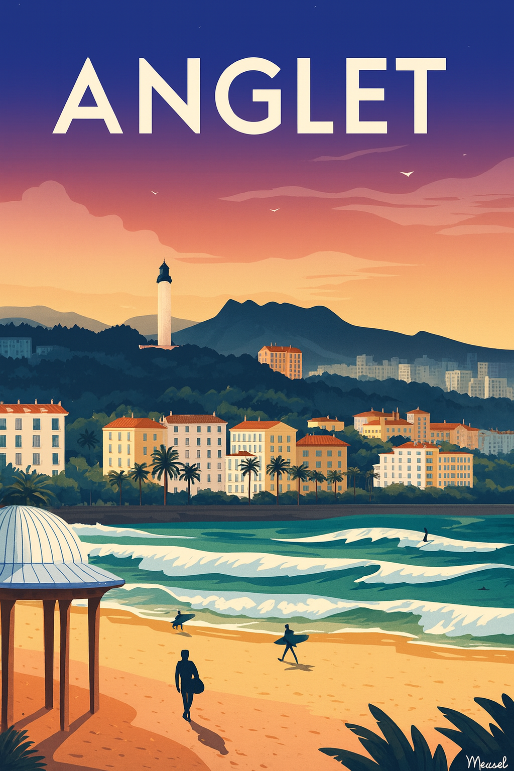 Peinture à numéro Anglet représentant la plage, les vagues et le coucher de soleil sur la côte basque