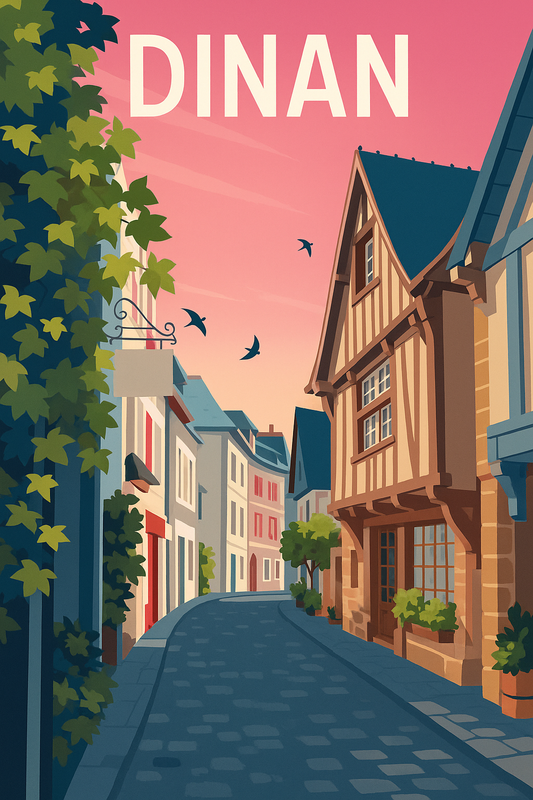 Peinture à numéro Dinan représentant une rue médiévale avec maisons à colombages