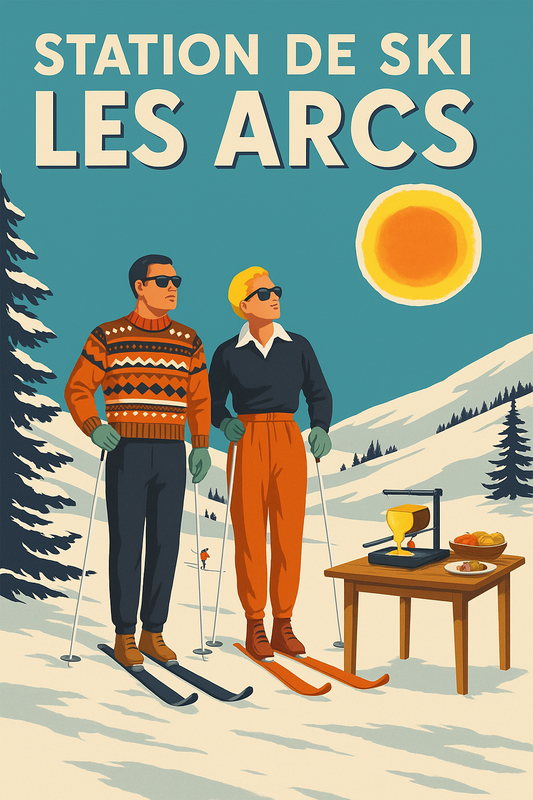 Peinture à numéro Les Arcs représentant une station de ski avec skieurs et soleil en montagne
