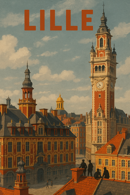 Peinture à numéro Lille représentant le beffroi et les toits du Vieux-Lille