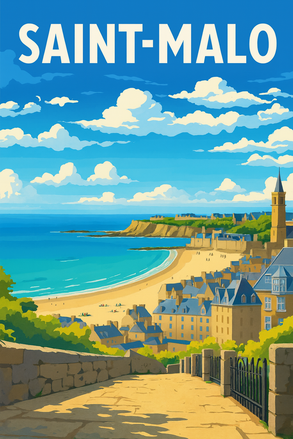 Peinture à numéro Saint-Malo représentant les remparts et la plage face à la mer d’émeraude