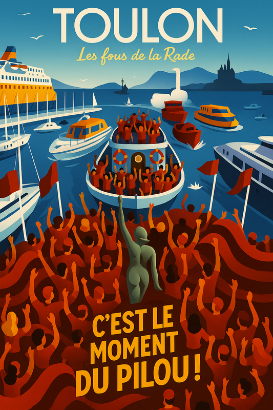 Peinture à numéro Toulon représentant la rade et le moment du Pilou, scène festive et maritime
